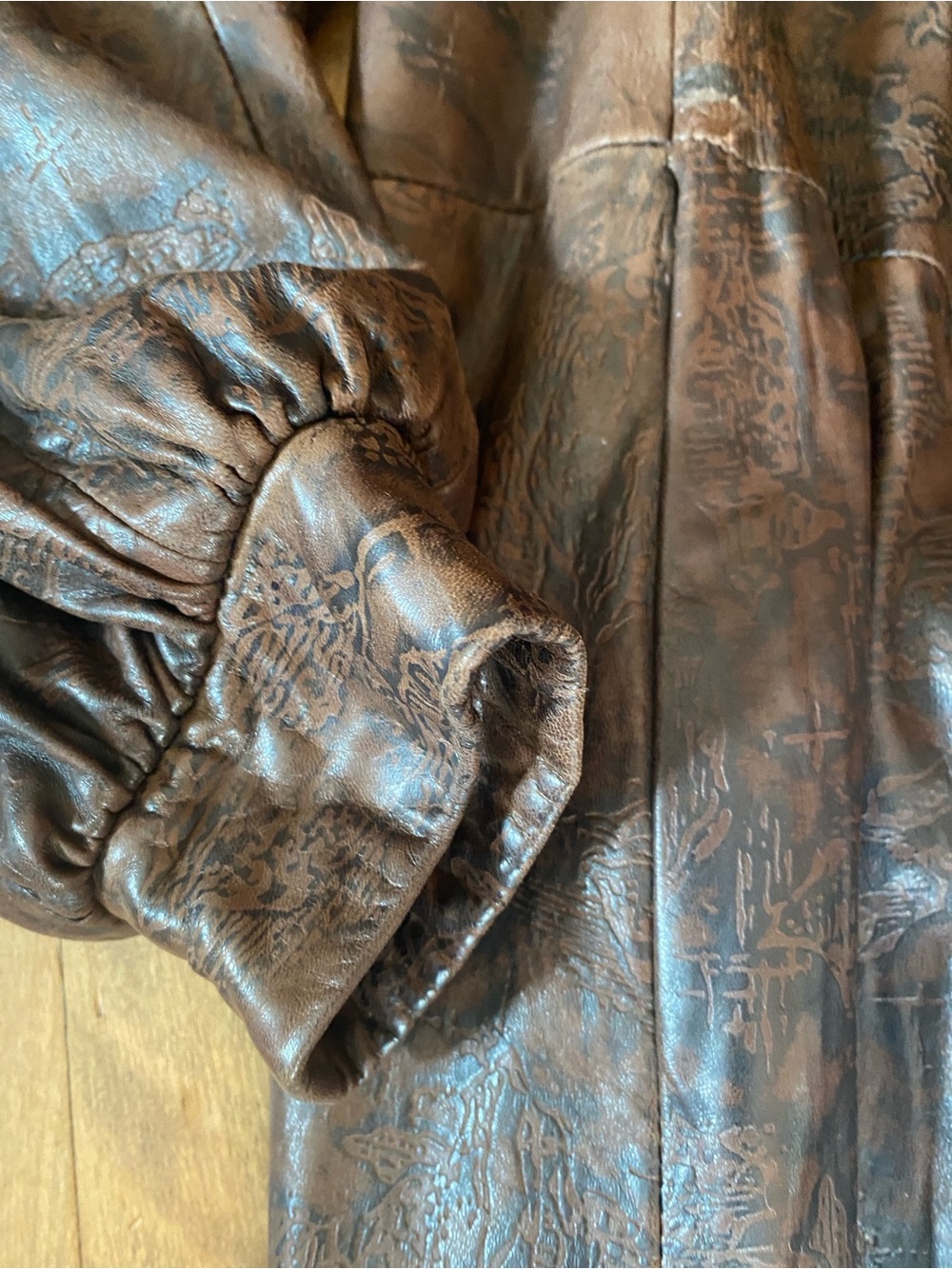 VTG Ottimo Leather Trench Coat Fox Fur Tuxedo Collar Exotic Snakeskin Inlay LG - Picture 4 of 11